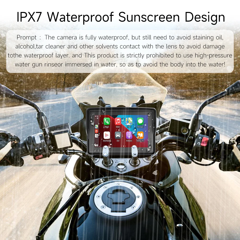 5 inch Portable Motorcycle Car Play Screen GPS LCD Display IPX7 Waterproof Monitor For Wireless Apple CarPlay Android Auto