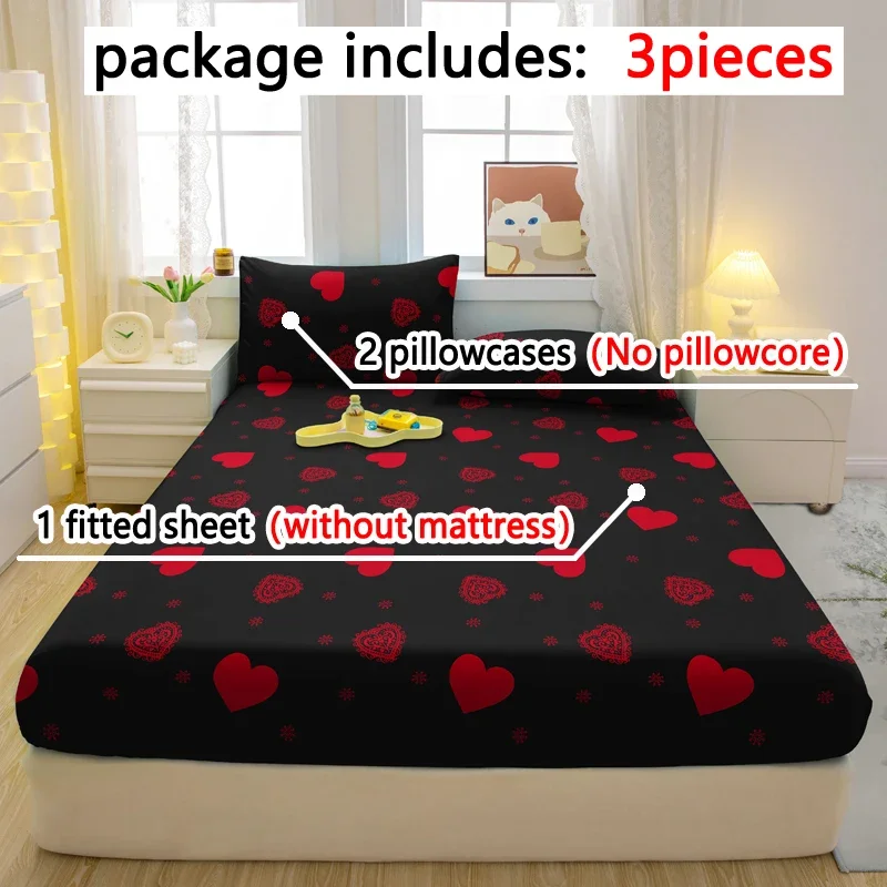 3-piece Simple modern Heart-Shaped pattern matte three piece fitted sheet set, bedroom printed bed cover set, bedding