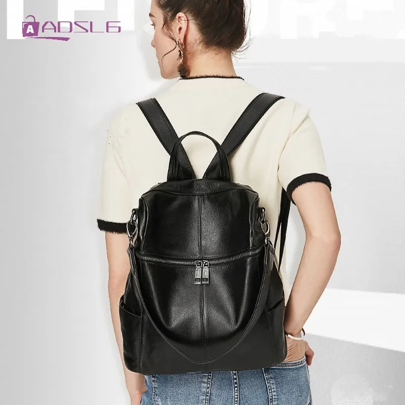 Genuine Leather Womens Bags New Foreign Style Top Layer Cowhide Versatile Backpack High Capacity Retro Computer Briefcase Female