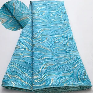 African French Brocade Lace Fabric 2025 High Quality 5 Yards Gilding Nigerian Jacquard Lace Fabric Elegant Dress for Women A4063