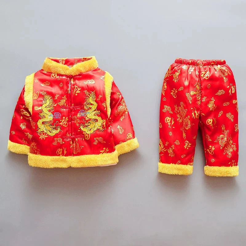 2023NEW Tang Chinese Traditional Costume For Newborn Baby Boys Embroidery Winter Red New Year Birthday Gift Christmas Longsleeve