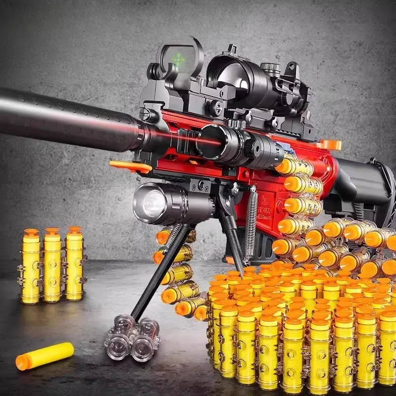 Electric Dual Mode Foam Bullet Blaster M416 Continuous Shooting Sniper Toy Gun with Ammo Belt Simulation Model Outdoor CS Game