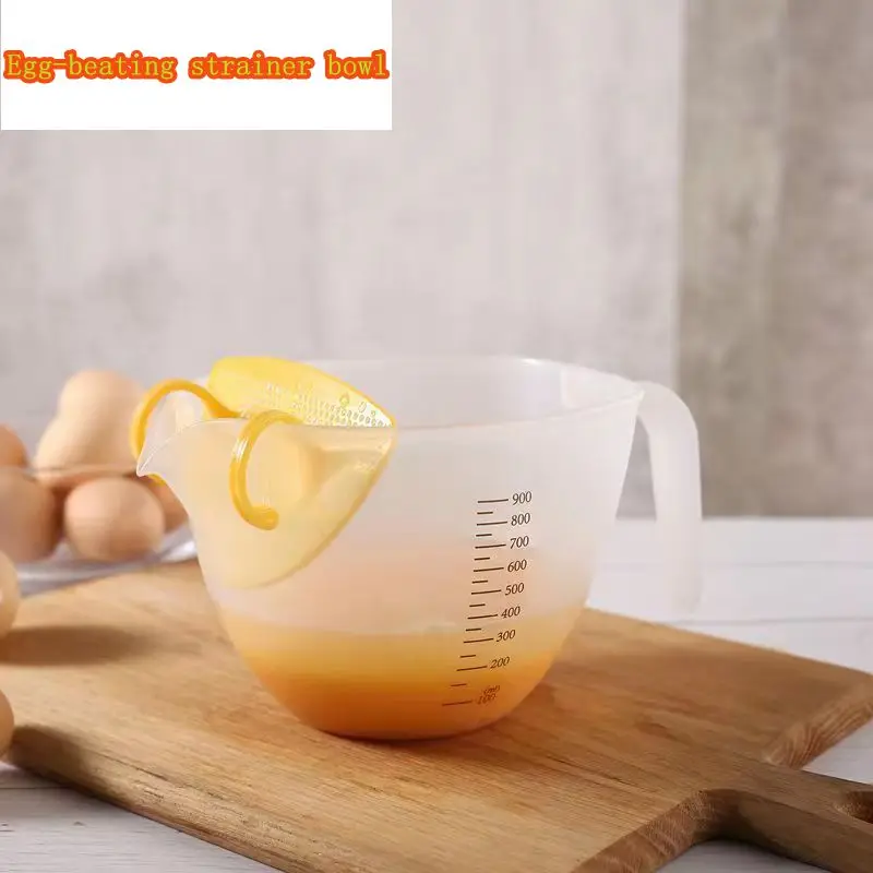 

Beaten Egg Bowl Baking and Mixing Kitchen Egg Strainer, Froth Mixing Bowl, Graduated Measuring Cup, Scale for Home Baking