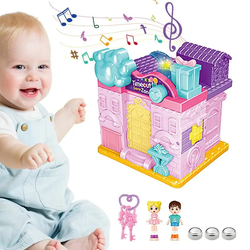 Princess Castle Dollhouse Toddler Playset Princess Magical Lights & Dancing Castle Musical Toy Dream Doll House Furniture Pink