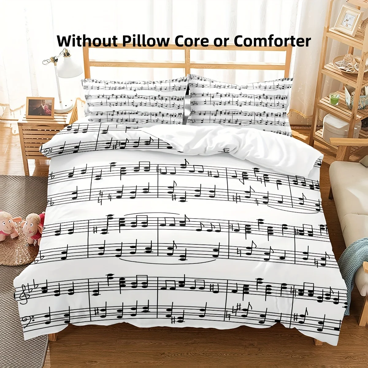 Music Theme Bedding Set with Staff Concerto Quilt Cover, Musical Note Down Quilt Cover, Country Style Bed Cover, Superb Farmhous