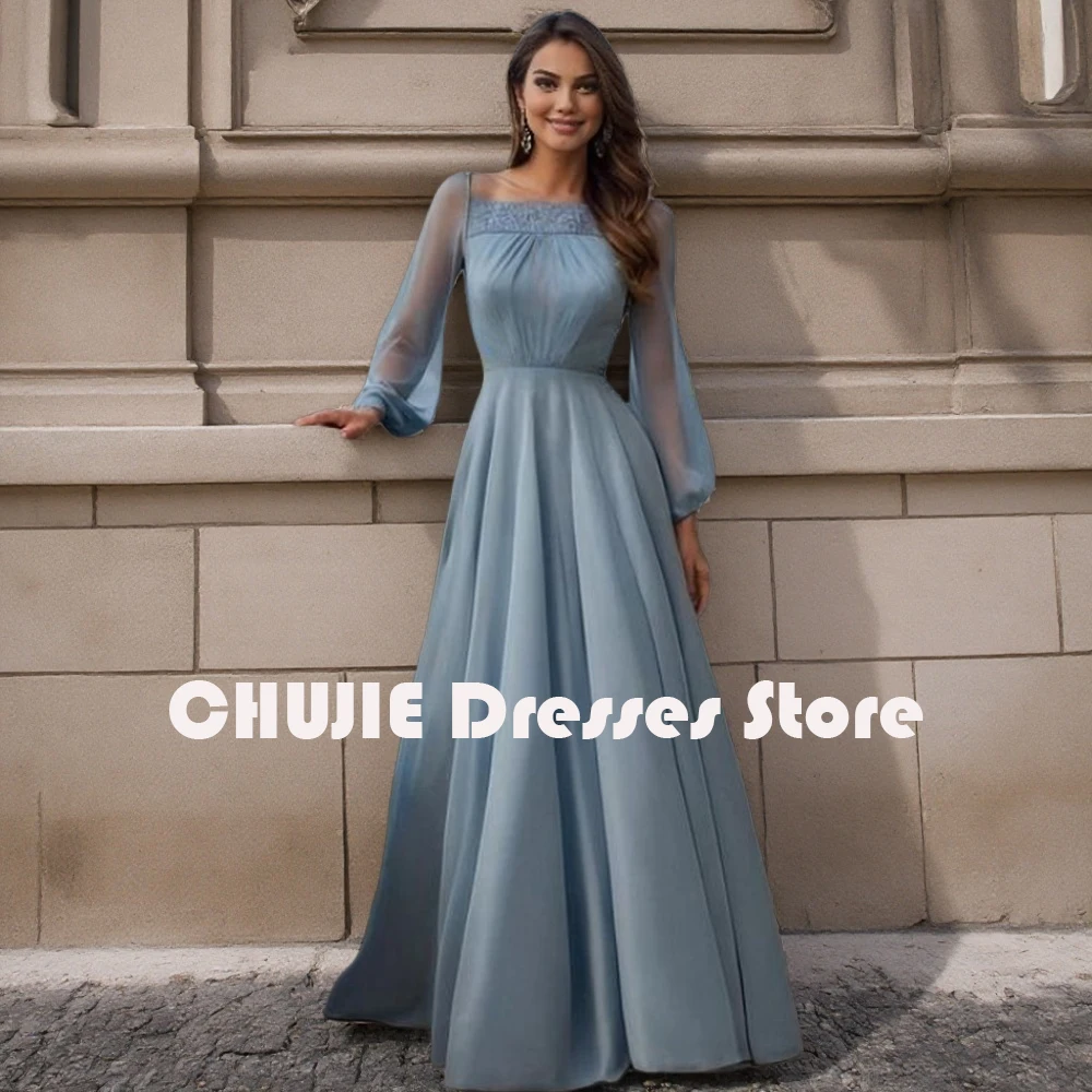 

Long Sleeves Chiffon Mother of The Bride Dresses Woman Elegant Square Neck Evening Dresses Wedding Party Prom Gowns Customized