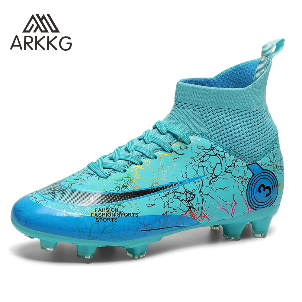 ARKKG Mens Soccer Shoes Outdoor Hook Loop Soccer Cleats Youth Boys Long Spike Futsal Shoes Children Football Boots Sneaker