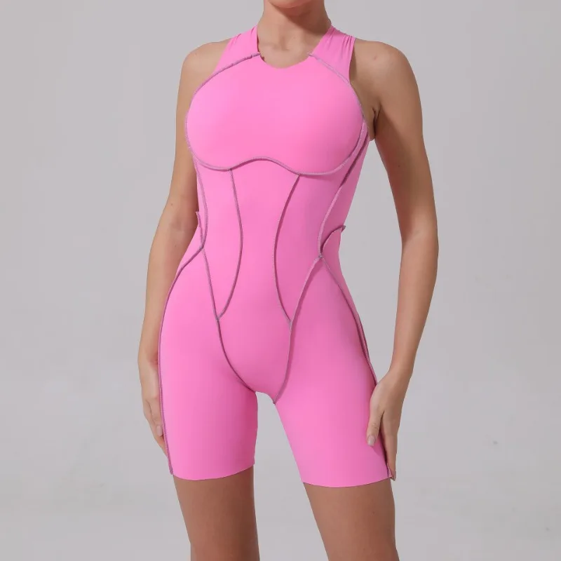 

Fashion and Leisure Stitching Line Color Collision Tight One-piece Suit Sports and Fitness High Elastic One-piece Yoga Clothing