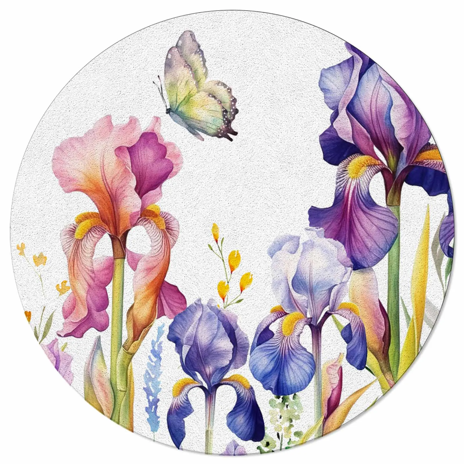 Easter Iris Plant Butterfly Round Area Rug Carpets For Living Room Large Mat Home Bedroom Kid Room Decoration