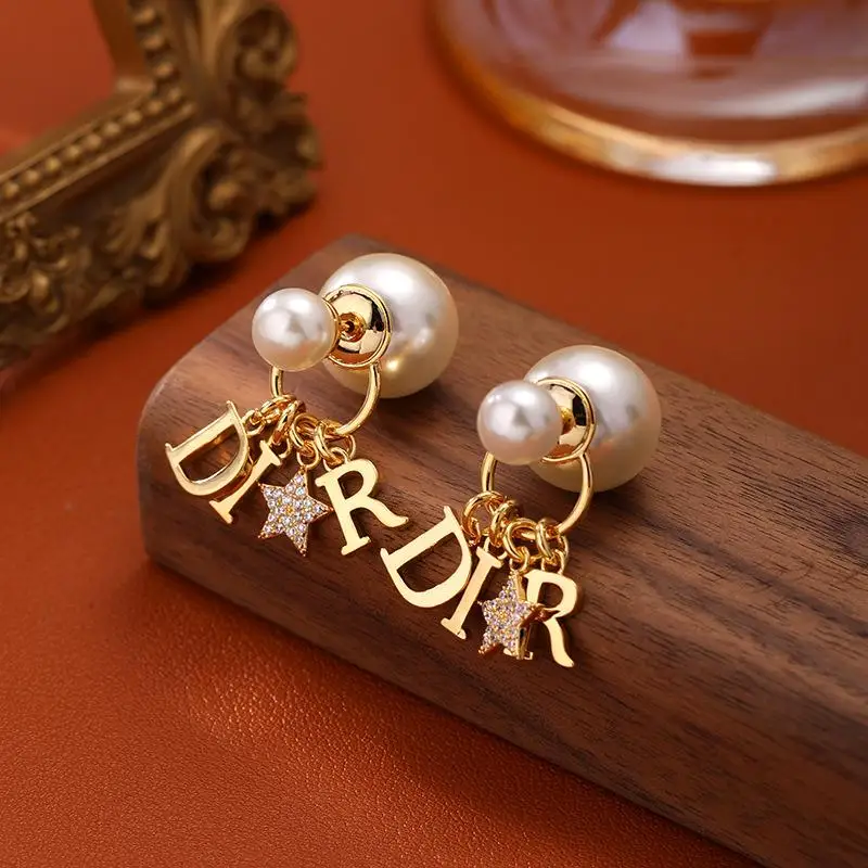 RAKOL Luxury DR Letter Design Exquisite Zircon Earrings For Women Elegant Pearl High-quality Gold-plated Not Fading Earrings NEW