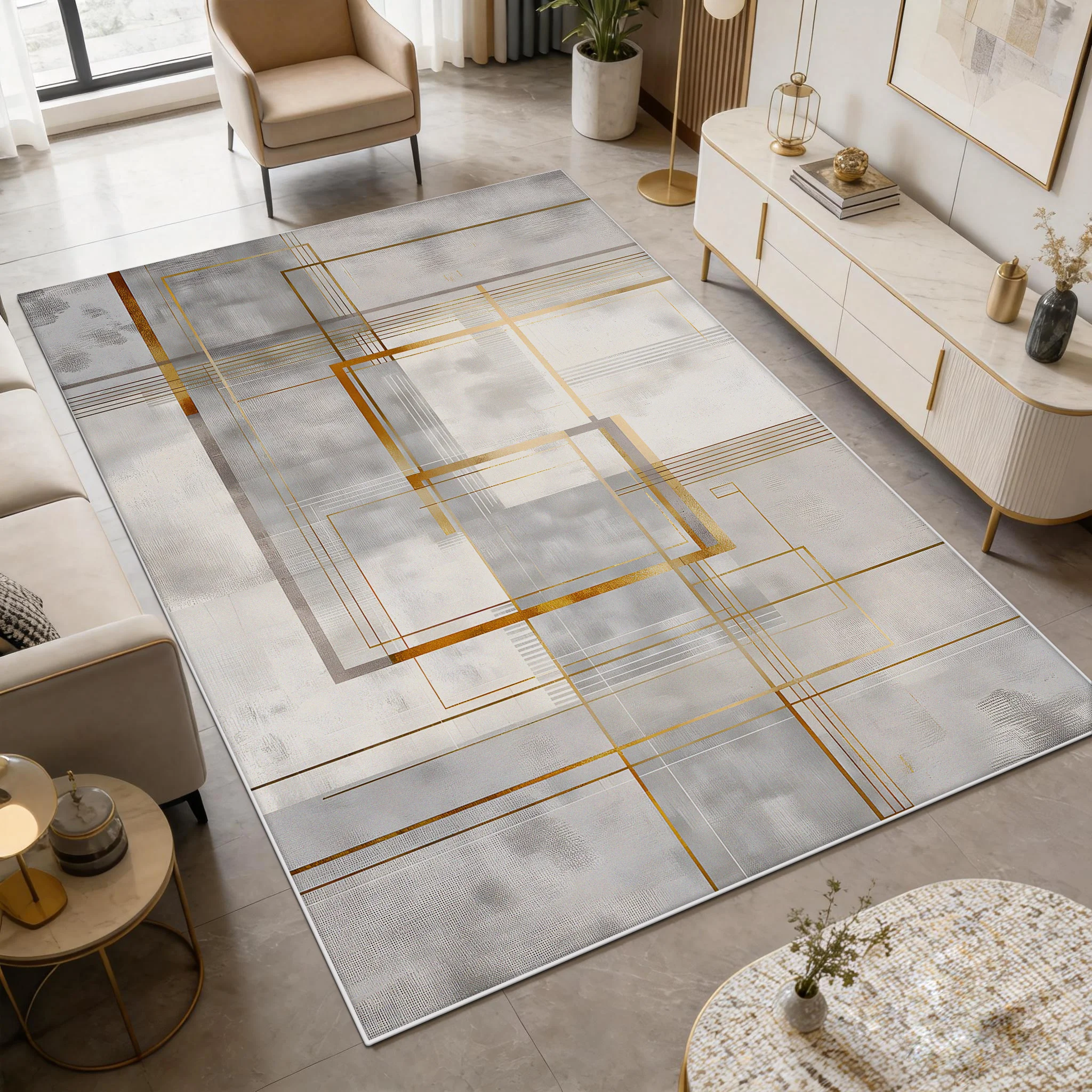 Nordic Geometric Living Room Carpet Simple Style Decoration Lounge Sofa Area Large Rugs Foldable Washable Bedroom Soft Floor Mat