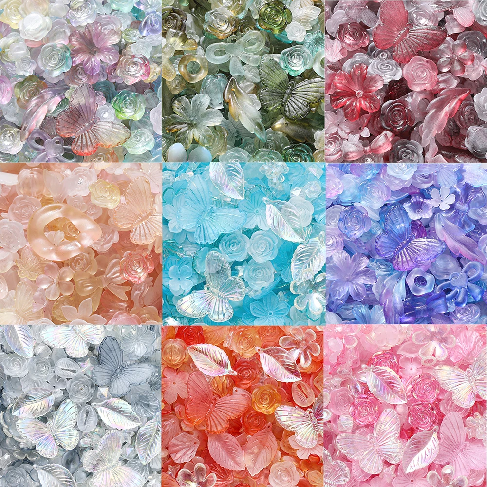 20g/Lot Mixed Leaves Beads Flowers Butterfly Acrylic Spacer Bead for Jewelry Making DIY Bracelets Accessories Supplies