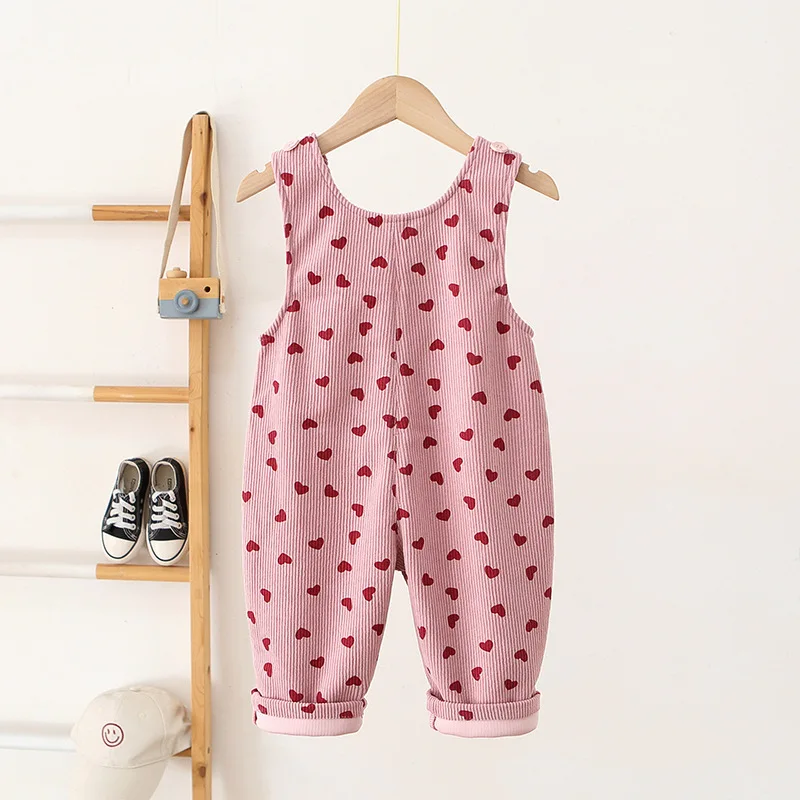 Full Heart Print Kids Baby Trousers Toddler Cute Love Overall 1-4T Autumn Infant Girls Versatile Loose Corduroy Pants