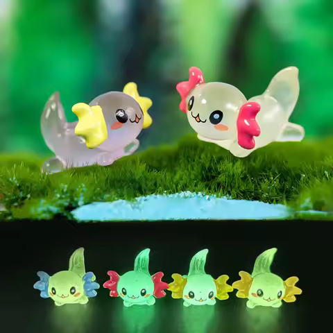50-100 Uds. Miniaturas luminosas de Axolotl Ambystoma Mexicanum que brillan por la noche - Lindos animales pecera musgo micropaisaje Decoración