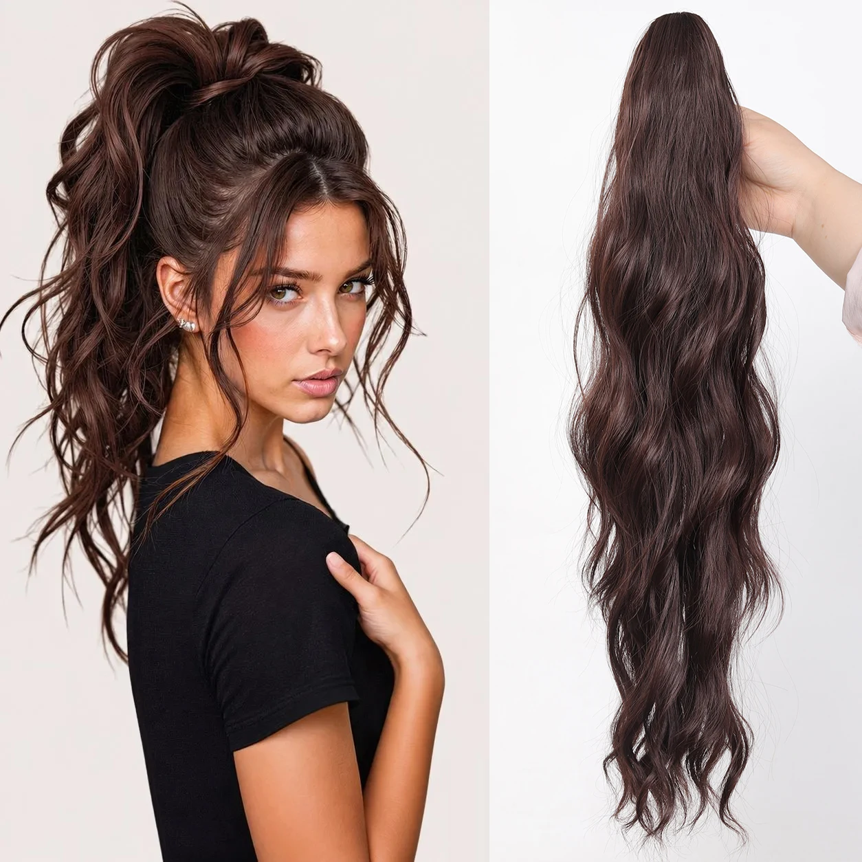 

Heat-Resistant High-Temperature Synthetic Ponytail Wig for Women - Curly, Stylish and Elegant with Easy-to-Wear Claw Clip, Perfe