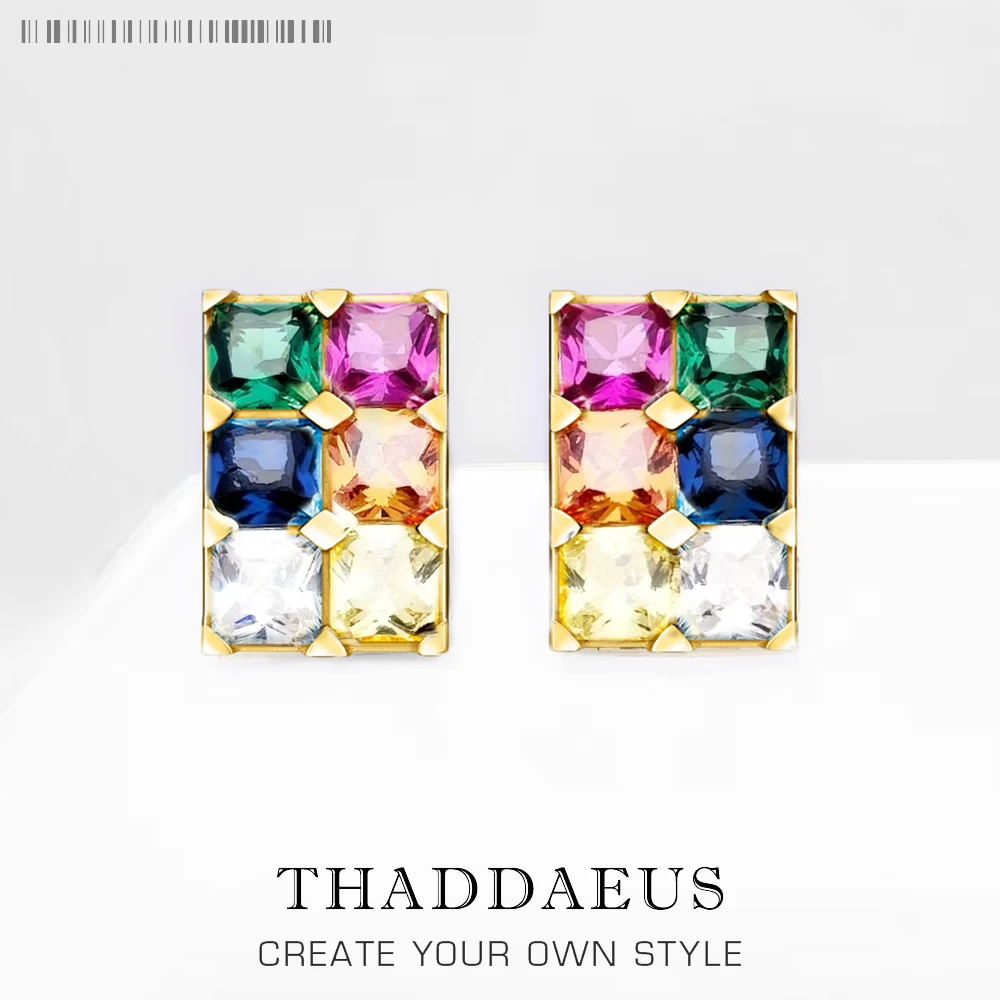

Stud Earrings Lucky Rainbow Colourful Stones Gold Europe Fine Jewerly For Women Winter New Trendy Gift In 925 Sterling Silver