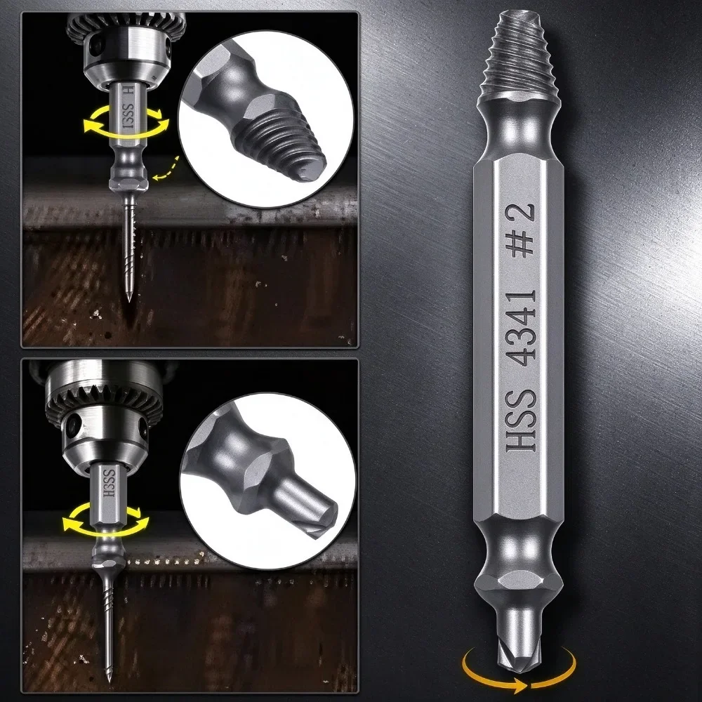 Damaged Screw Extractor Set Double Head Broken Bolt Remover Stripped Screw Easy Out Removal Tool for Slip Teeth Bolt Disassemble