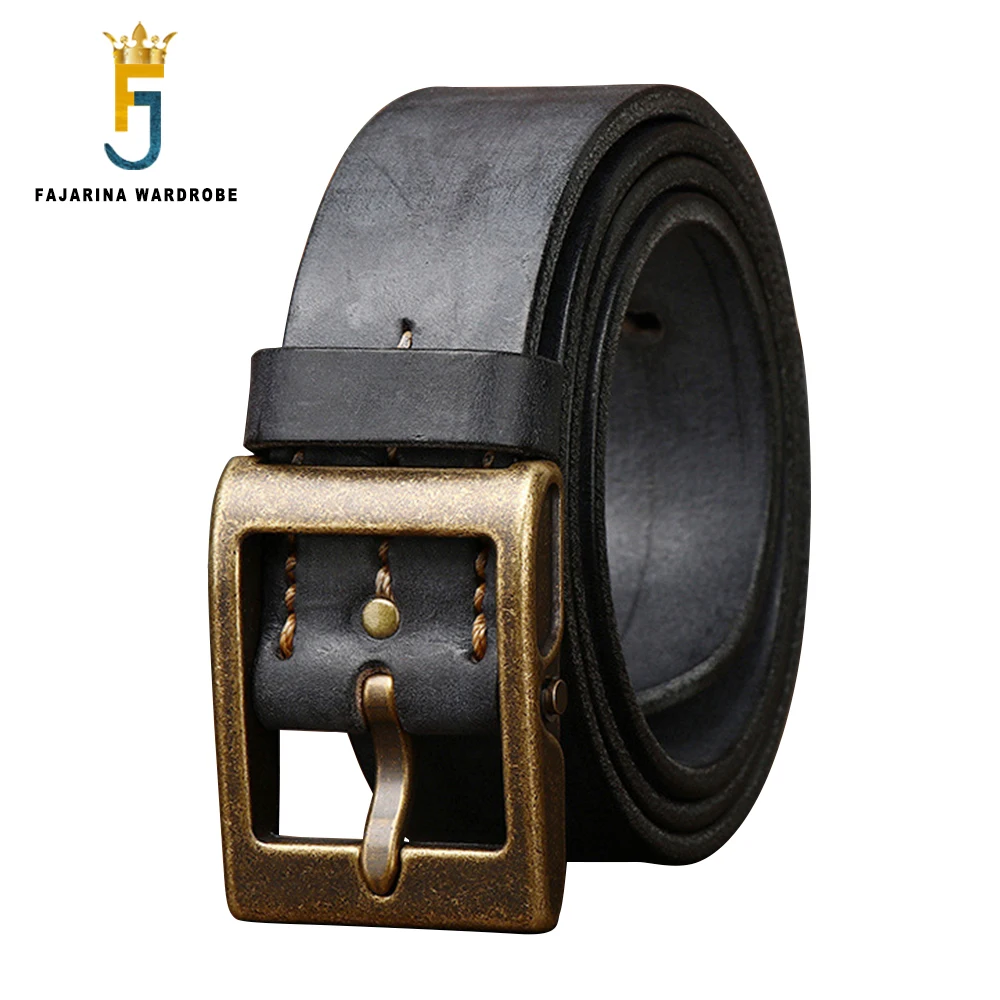 FAJARINA 3.9cm Width Men's Top Layer Pure Cowskin Jeans Belt Brass Pin Buckle Male Thickened Belts Men N17FJ1239