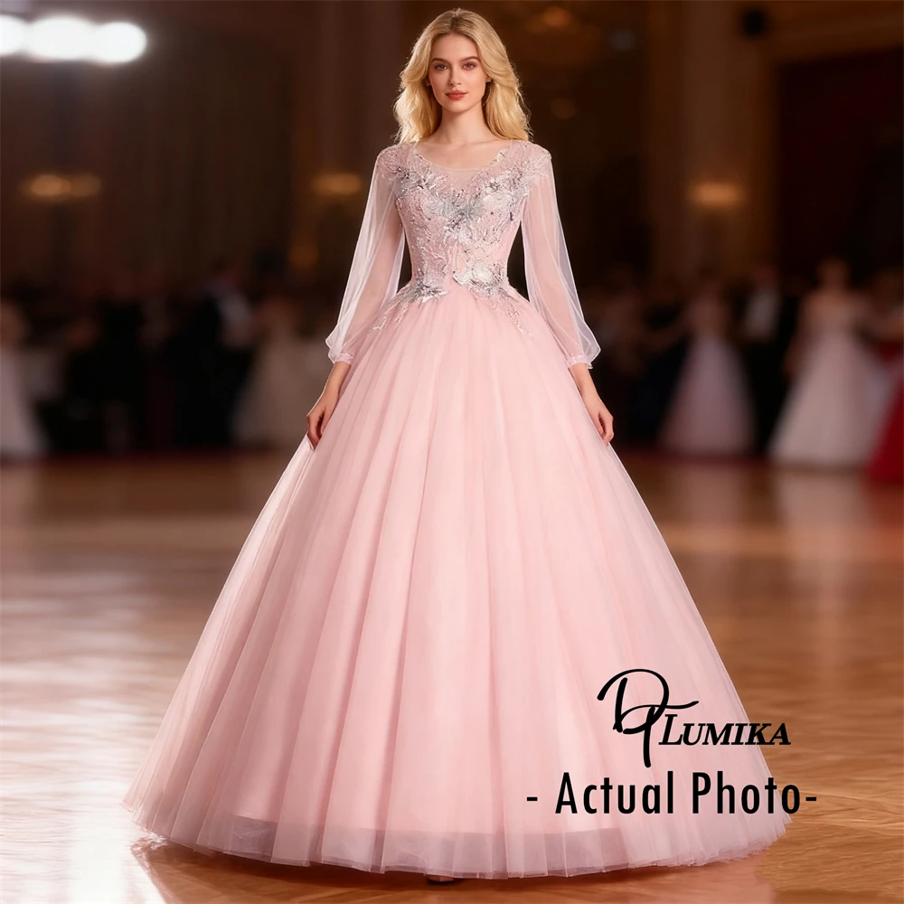 

DTLumika Pink Beaded A Line Formal Dresses for Sweet 15 16 Party, Customized Quinceanera Dress O Neck Party Gowns