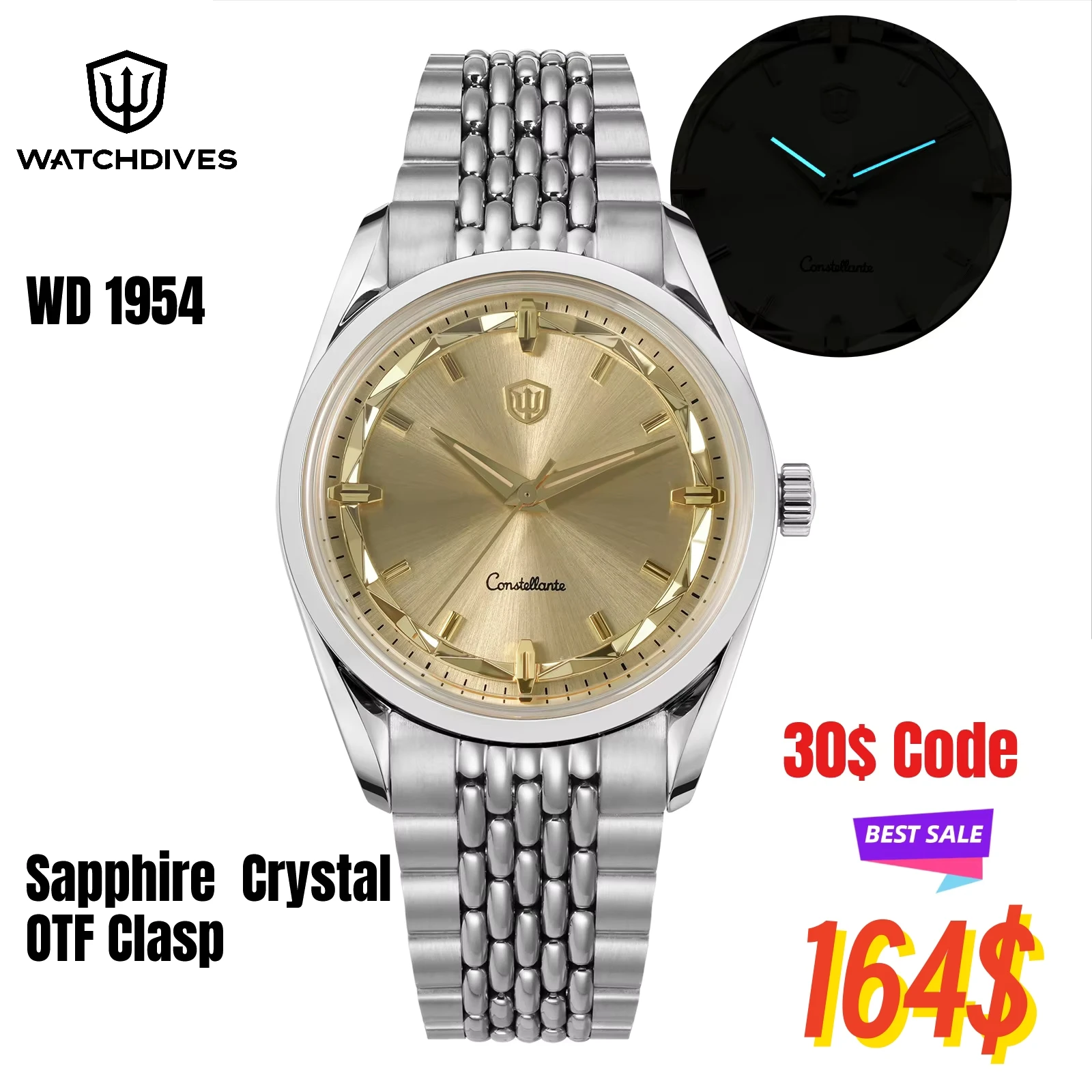 Reloj Watchdives Nuevo WD1954 Arctic Classic de 36 mm VH31 con Cristal de Zafiro y Nuevo Cierre OTF