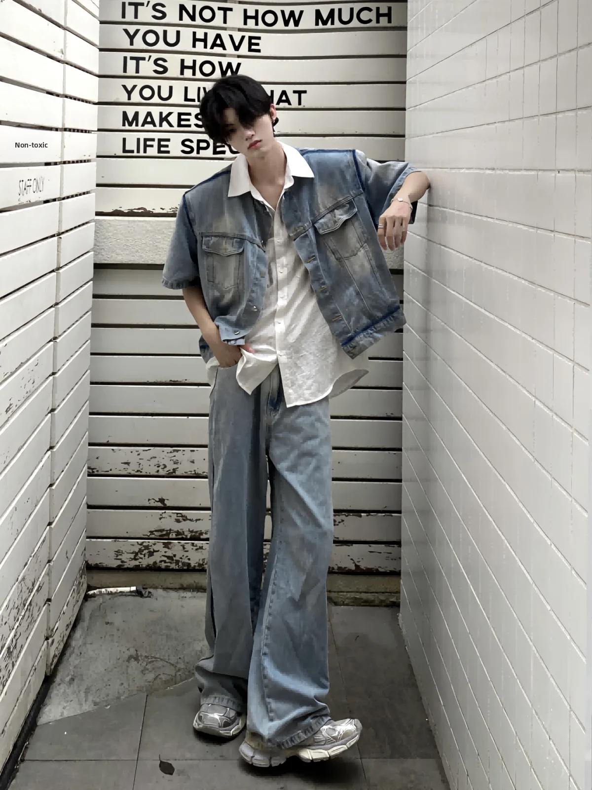 

Мужская джинсовая куртка American Sle ort Sve, модное летнее пальто без воротника с потертостями, дышащая легкая верхняя одежда