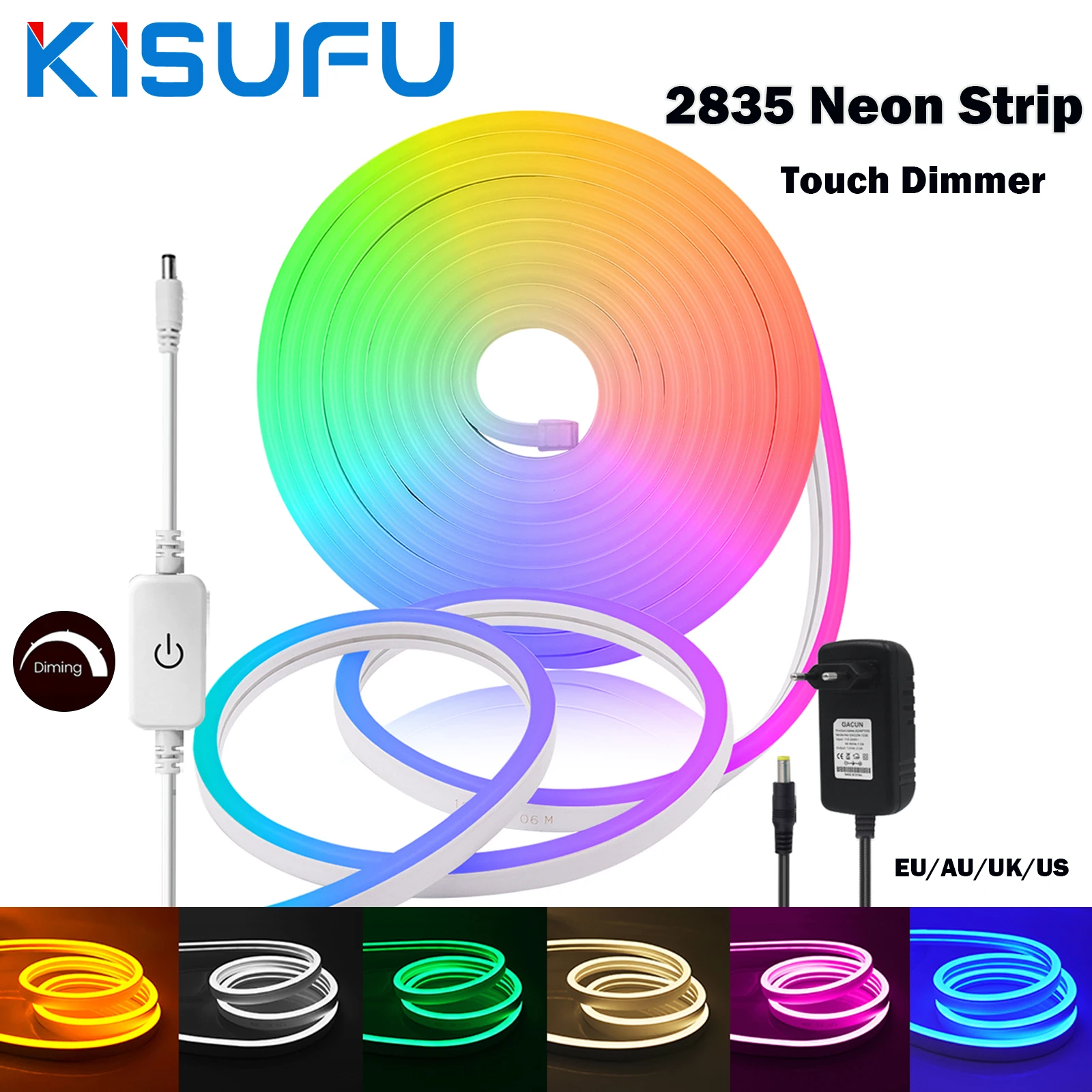 

Dimmable Neon Strip Touch Sensor Waterproof DC12V 2835 120Leds/M EU/AU/UK/US Kit Flexible Silicon Rope Tape 8 Colors DIY Decor
