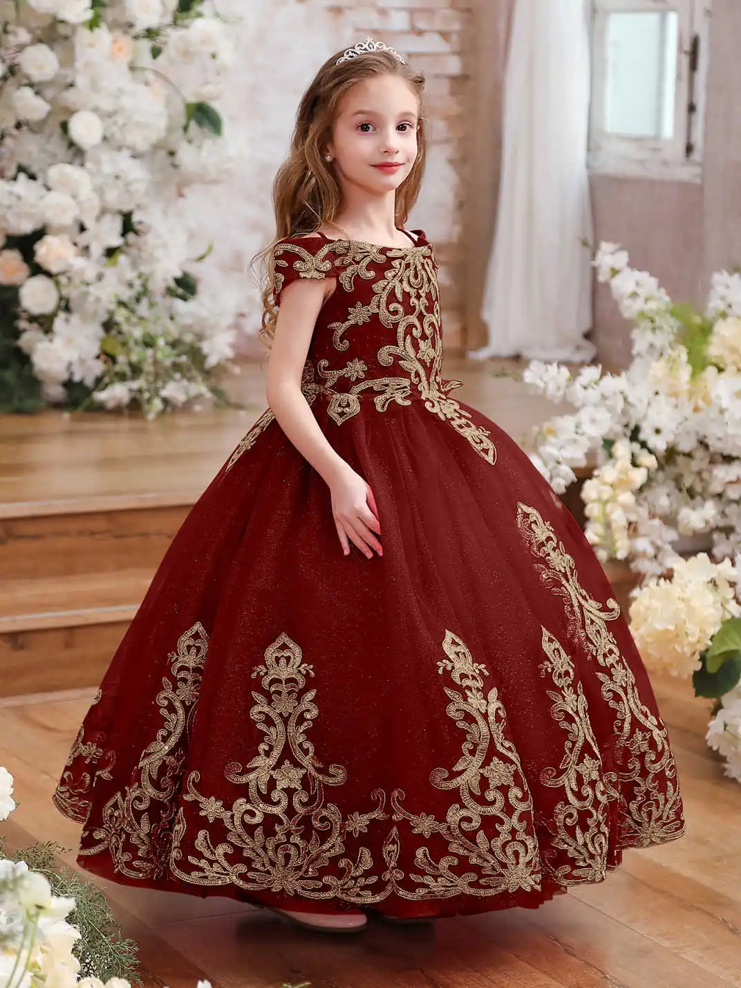 Robes de concours de princesse pour filles à fleurs, robes de bal bouffantes, robes formelles