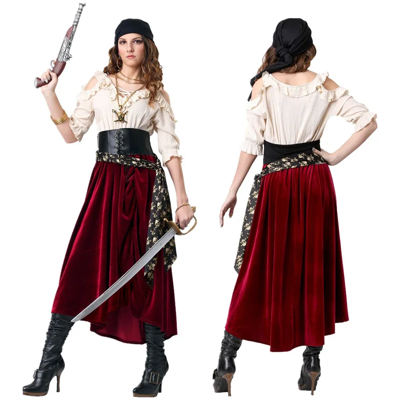 

Women's Pirates of The Caribbean Cosplay Costumes Halloween Party Cos Costume Medoeval Female Pirate Role Play Fancy Dress