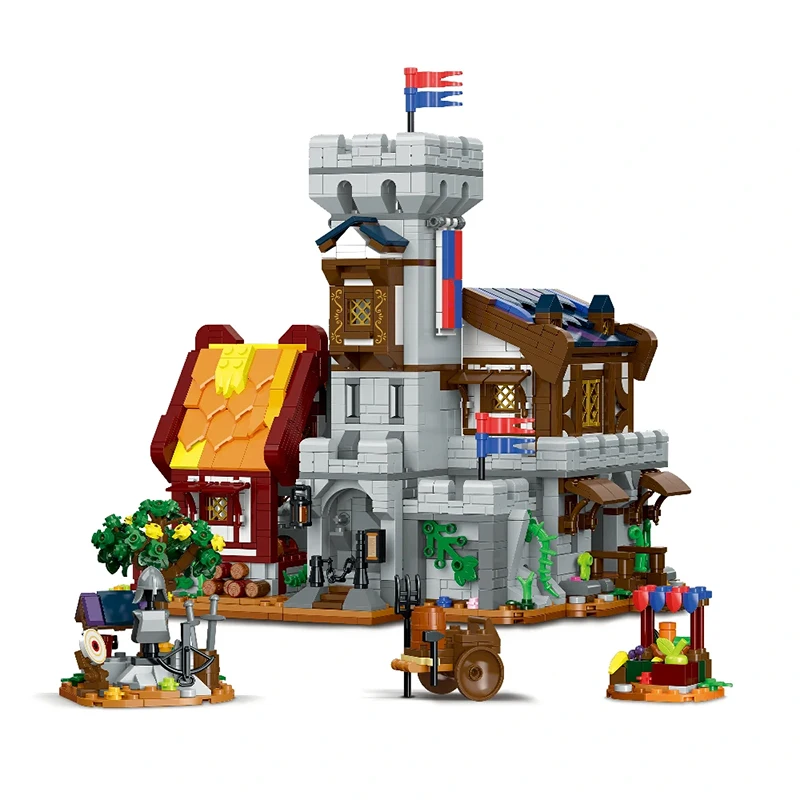 1760 قطعة ثلاثة في واحد قلعة القرون الوسطى مدينة بناء مجموعة عرض الشارع العمارة وحدات بنة التجمع أطقم منمذجة الهدايا #5