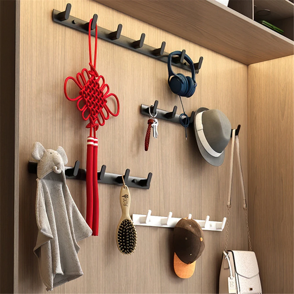 

Bathroom Towel Hook Bedroom Door Wall Hat Clothes Coat Hanger Kitchen Hooks Shelf Black Wall Mounted Key Hanging Rack Aluminum