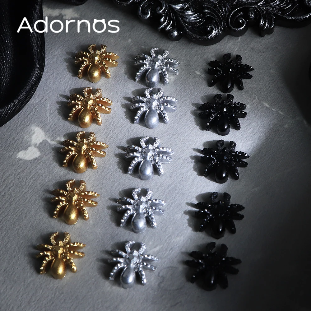 15 pezzi di ciondoli creativi per nail art ragno 3D nero dorato argenteo design ragno serie Halloween accessori per decorazioni per unghie fai da te