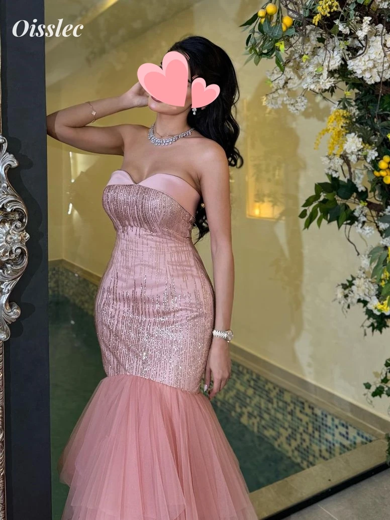 

Oisslec Dress Elegant Vintage Sexy Sweet Pink Mermaid Beading Strapless Customize Formal Occasion Prom Dress Evening Party Gowns