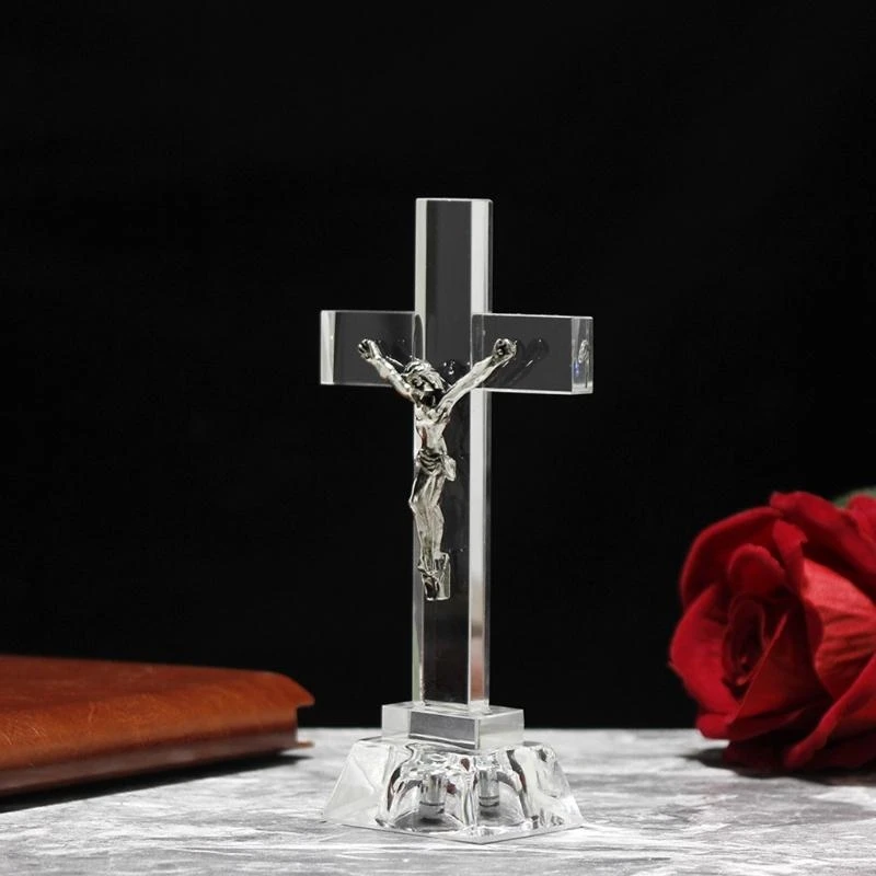 Crystal Jesus for Cross Statue for Home Church Desktop Decoration Religious Gift for Creative Figure Craft Ornament