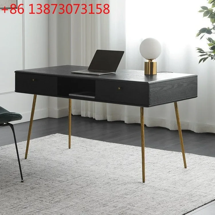 

Solid wood desk medieval industrial style drawer storage writing desk