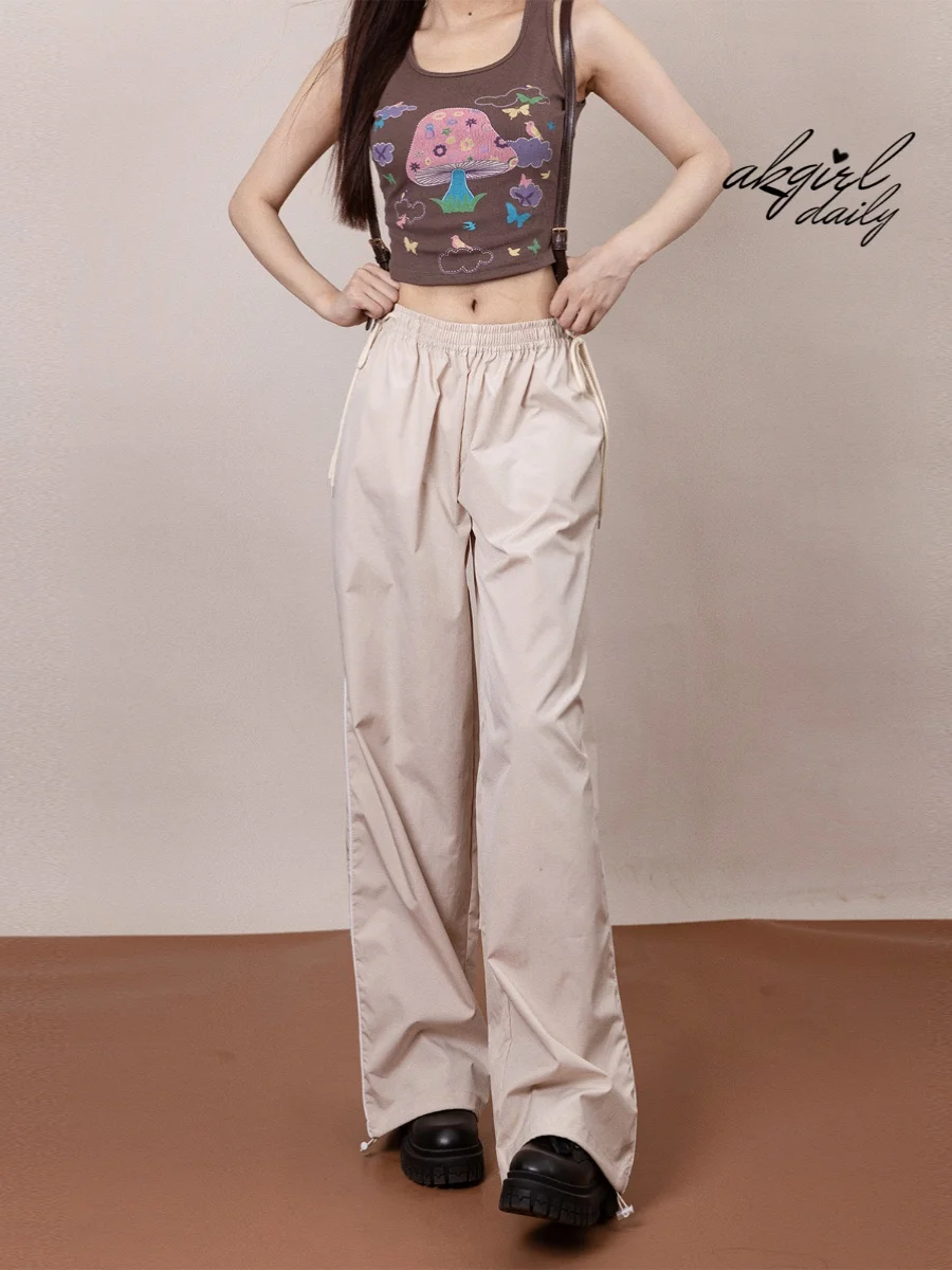 

Low Waist Adjustable Dstring Work Trousers Light Color Milk Apricot Casual Pants Women AKSTUDIO Spring Summer