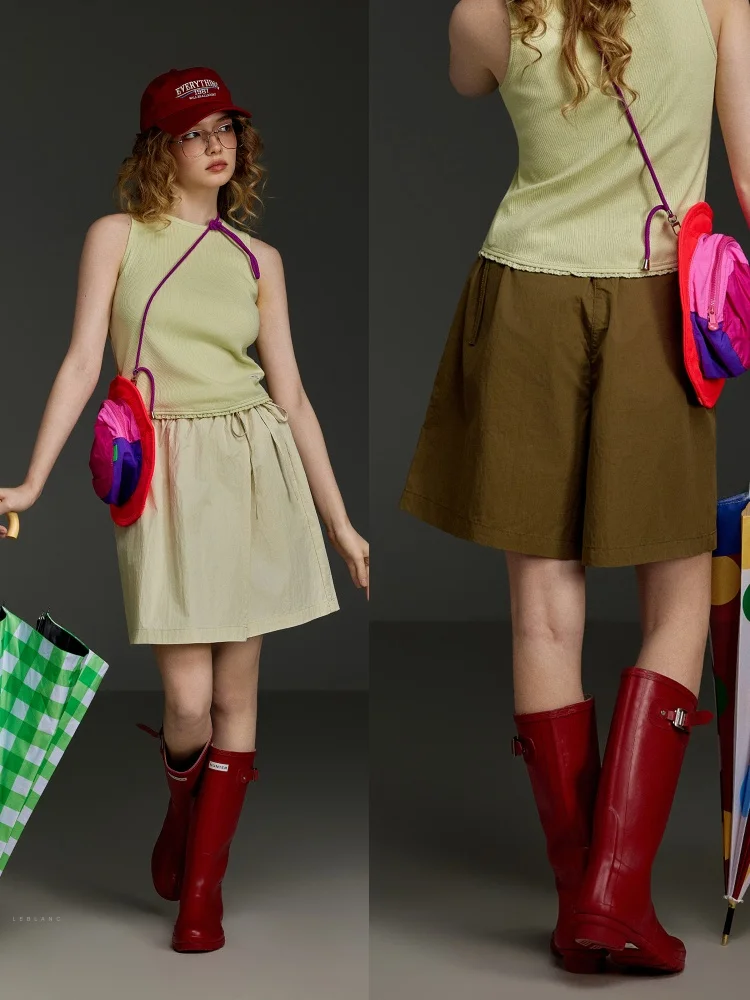 

Юбка Lebai А-силуэта женская летняя тонкая, имитация двухслойной, из смесового хлопка и нейлона, со средней посадкой, однотонная