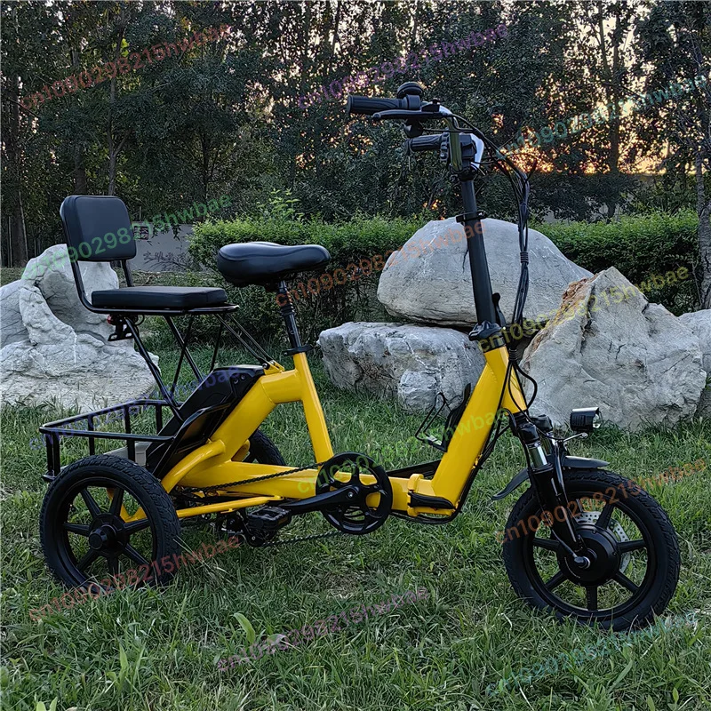 

For Women Parents Child with Seat 3 Wheel Electric Tricycles Adults with Basket 14 Inch Folding Electric Bicycle