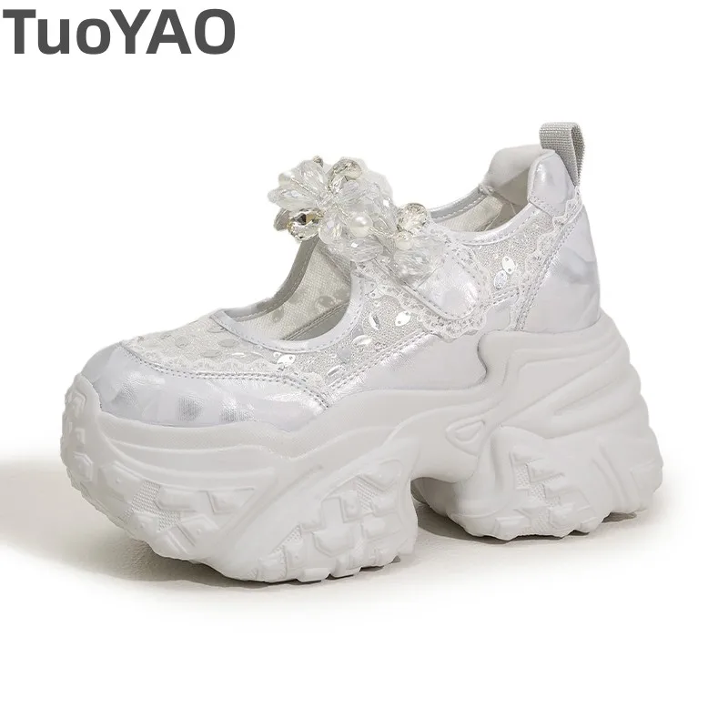 

Кожаные ботильоны из микрофибры с воздушной сеткой 9 см, блестящие брендовые удобные ботильоны, модные летние женские кроссовки на массивном каблуке с крючками