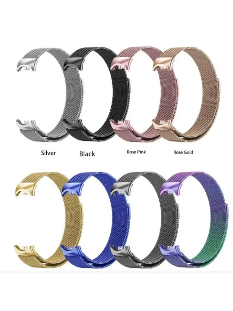 Magnetic Milanese Wristband for Xiaomi Mi Band 8/10 Buckle with Three Beads Stainless Steel Metal Strap Compatible with Xiaomi M