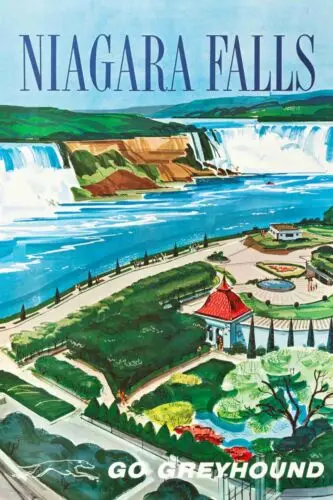 Niagara Falls Go Greyhound 1946 French Advertising All Metal Tin Sign  8 x 12