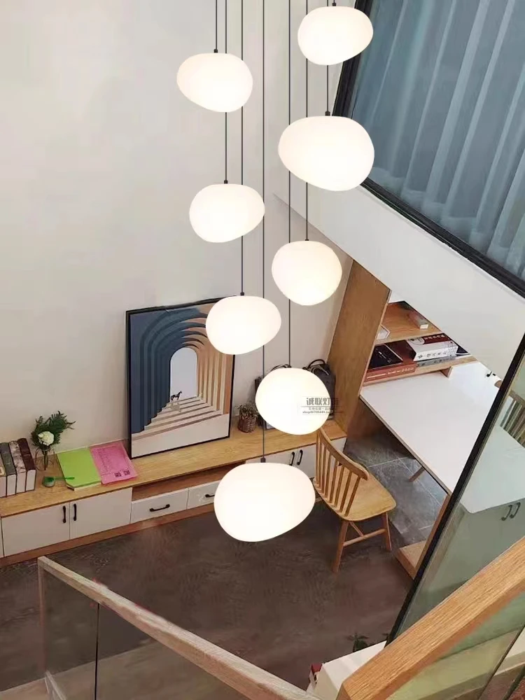 Danish Creative Cobblestone Chandelier Loft Apartment Empty Living Room Duplex Rotating Staircase Bedroom  Bar Lighting