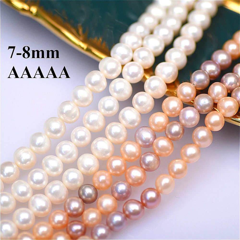 7-8mm 5A Natural Freshwater White High Quality Pearl Mix Color Bead  Round Women Jewelry Make DIY Necklace Bracelet Accessories