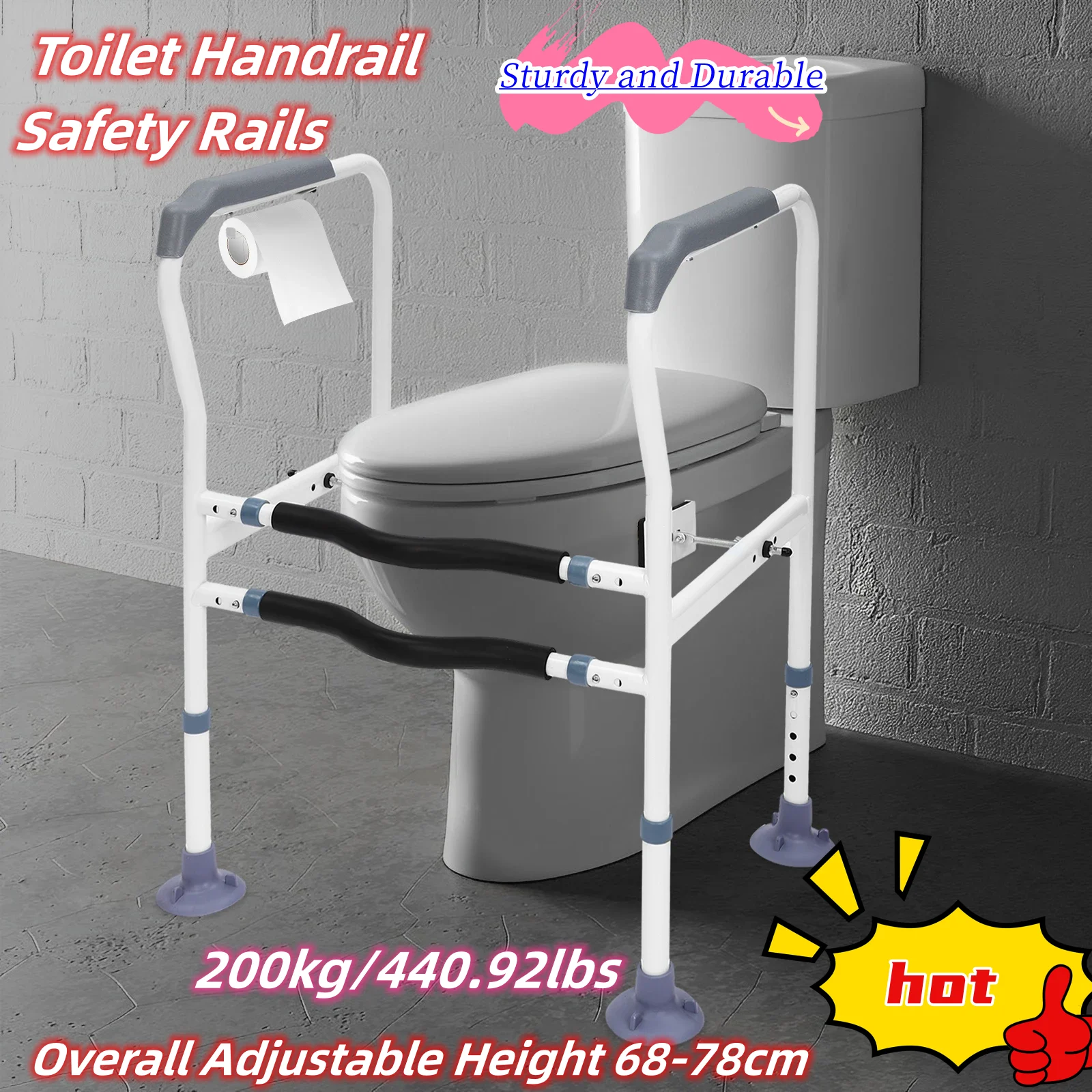 200kg Handrail Toilet Safety Rails WC Safety Frame for Elderly, Bathroom Toilet  Hand