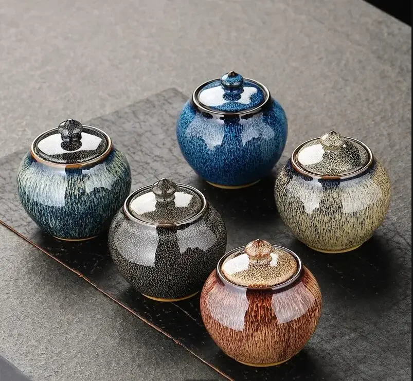 Household Ceramic Storage Tank Small Portable Tea Tank Tieguanyin Pu'er Tea Tank Sealing Moisture-proof Kitchen Storage Tool