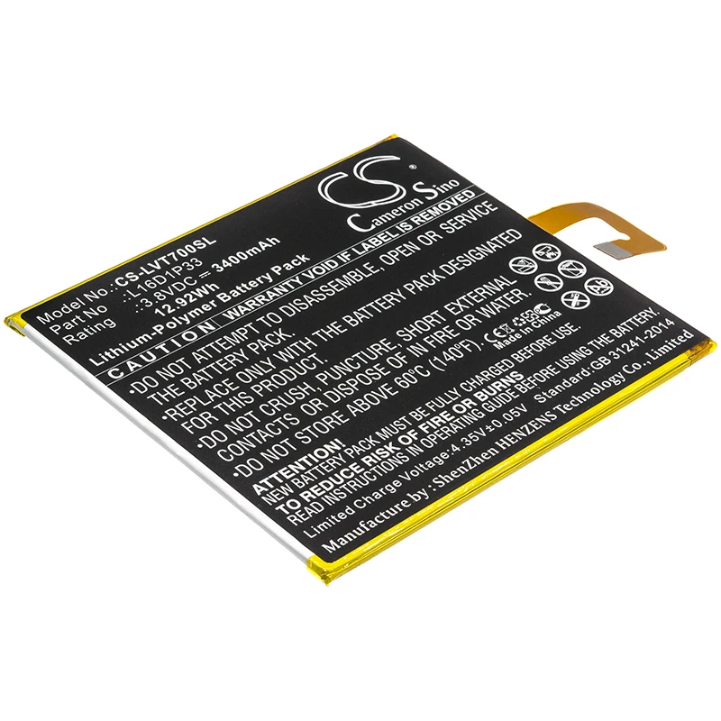 Tablet Battery For  Lenovo L16D1P33   Tab 7  TB-7504F  TB-7504X Volts 3.8  Capacity 3400mAh / 12.92Wh