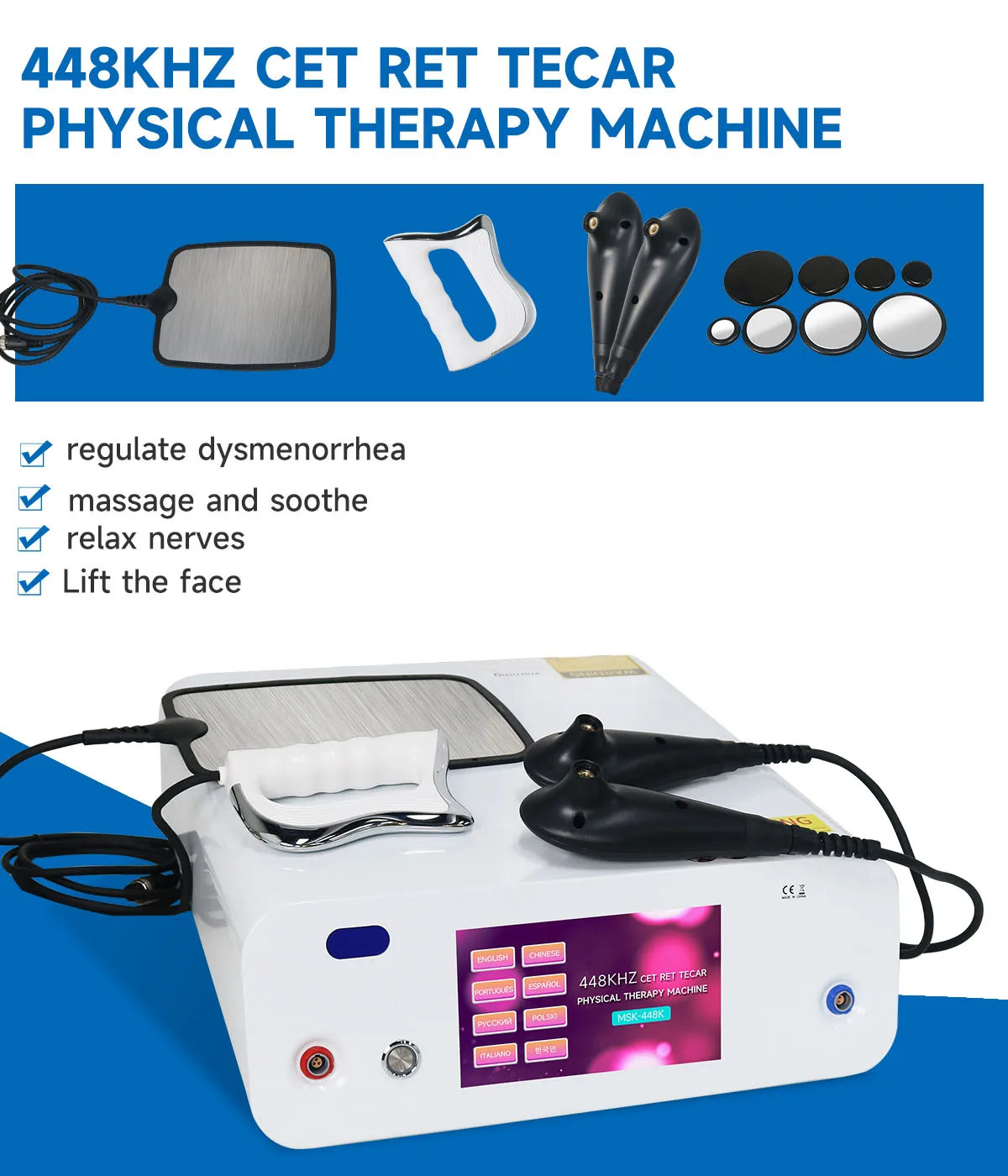 Tecnología de penetración térmica 448K CET RET INDIBA, máquina de belleza RF para Lifting facial, rejuvenecimiento de la piel, dispositivo adelgazante para pérdida de peso