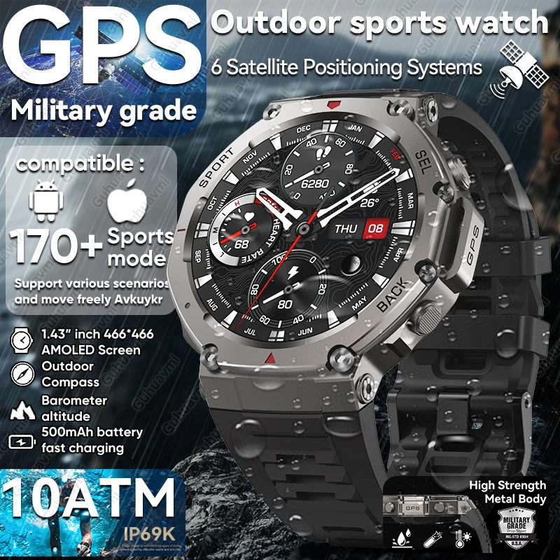 

2025 New Dual-band GPS Smart Watch Military Grade Men HD AMOLED 10ATM Waterproof Bluetooth Call Compass Sport Fitness Smartwatch