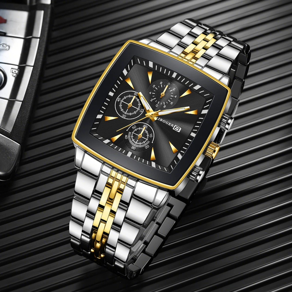 

Модные мужские деловые часы с квадратным циферблатом, роскошные мужские кварцевые наручные часы из нержавеющей стали с календарем Reloj Hombre (без коробки)