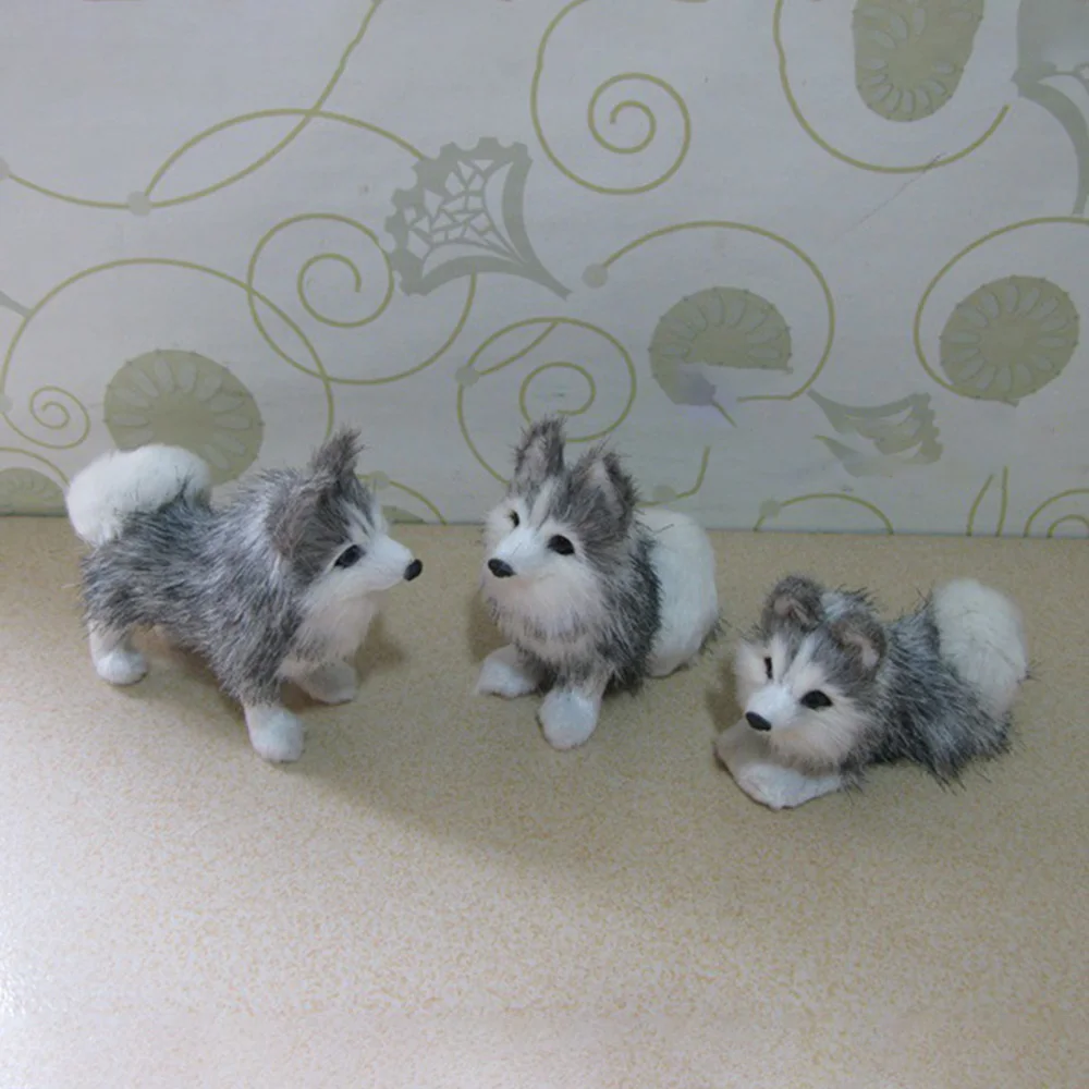 1PC Simulation Husky Dog Scale Model Ornaments Gray Dogs Models For Christmas Gift DIY Home Decor Crafts