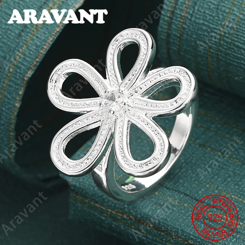 925 Sterling Silber Blumen-Zirkon-Ring (7-10 # ) - Damen-Pendler-Accessoire, Weihnachtsgeschenk-Schmuck